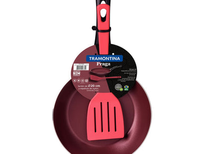 Sartén Tramontina Praga en Aluminio con Revestimiento Antiadherente Interno y Externo Starflon Max Rojo con Espátula de Nylon 20 cm 0.8 L