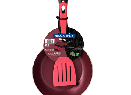 Sartén Tramontina Praga en Aluminio con Revestimiento Antiadherente Interno y Externo Starflon Max Rojo con Espátula de Nylon 20 cm 0.8 L