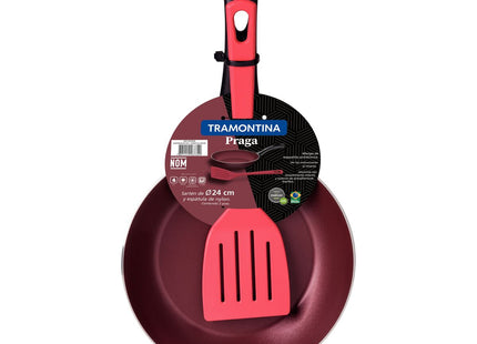 Sartén Tramontina Praga en Aluminio con Revestimiento Interno y Externo en Antiadherente Starflon Max Rojo con Espátula 24 cm 1.2 L