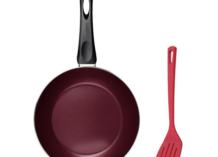 Sartén Tramontina Praga en Aluminio con Revestimiento Interno y Externo en Antiadherente Starflon Max Rojo con Espátula 24 cm 1.2 L