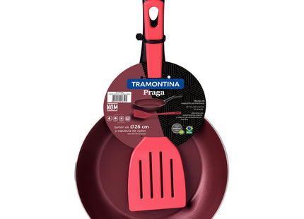 Sartén Tramontina Praga en Aluminio con Revestimiento Antiadherente Interno y Externo Starflon Max Rojo con Espátula de Nylon 26 cm 1.8 L