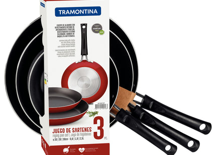 Juego de Sartenes Tramontina en Aluminio con Revestimiento Interno Antiadherente Starflon Max y Externo Siliconado Rojo 03 Piezas