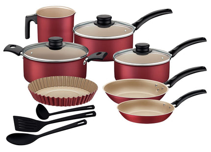 Batería de cocina Tramontina Turim en Aluminio con Revestimiento Interno y Externo en Antiadherente Starflon Max Rojo 10 Piezas