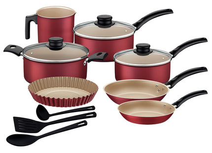 Batería de cocina Tramontina Turim en Aluminio con Revestimiento Interno y Externo en Antiadherente Starflon Max Rojo 10 Piezas