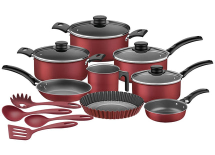 Batería de Cocina Tramontina Turim de Aluminio con Revestimiento Interno de Antiadherente Starflon Max Rojo 12 Piezas