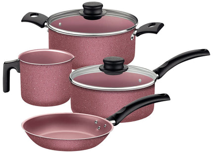 Batería de Cocina Tramontina Turim en Aluminio con Revestimiento Interno y Externo en Antiadherente Starflon Max Rosa 04 Piezas