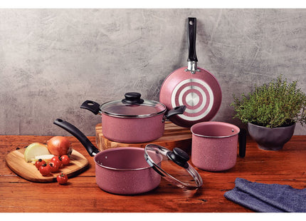 Batería de Cocina Tramontina Turim en Aluminio con Revestimiento Interno y Externo en Antiadherente Starflon Max Rosa 04 Piezas