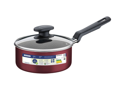 Olla Tramontina Loreto en Aluminio con Revestimiento Interno y Externo Antiadherente Starflon Max Mango Baquelita y Tapa de Vidrio 18 cm 2.0 L Rojo