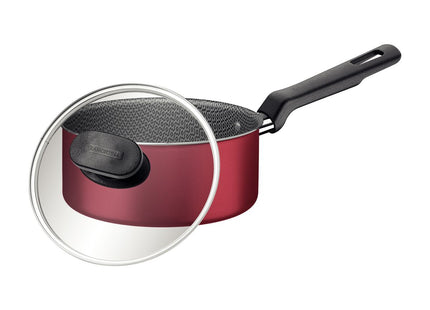 Olla Tramontina Loreto en Aluminio con Revestimiento Interno y Externo Antiadherente Starflon Max Mango Baquelita y Tapa de Vidrio 18 cm 2.0 L Rojo