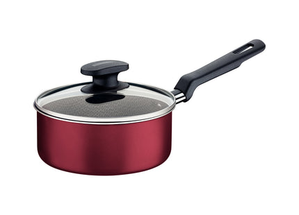Olla Tramontina Loreto en Aluminio con Revestimiento Interno y Externo Antiadherente Starflon Max Mango Baquelita y Tapa de Vidrio 18 cm 2.0 L Rojo