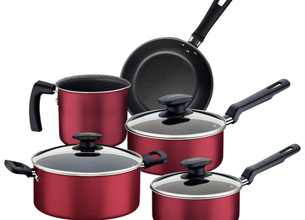 Batería de Cocina Tramontina Loreto en Aluminio con Revestimiento Interno y Externo Antiadherente Starflon Max con Mangos y Asas Rojo 5 Piezas