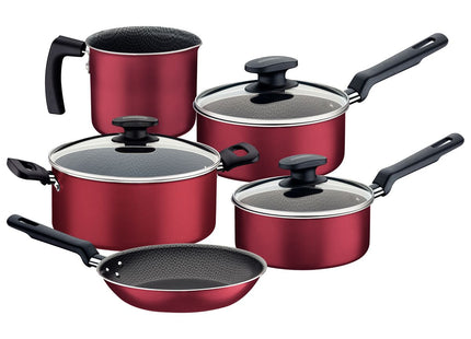 Batería de Cocina Tramontina Loreto en Aluminio con Revestimiento Interno y Externo Antiadherente Starflon Max con Mangos y Asas Rojo 5 Piezas
