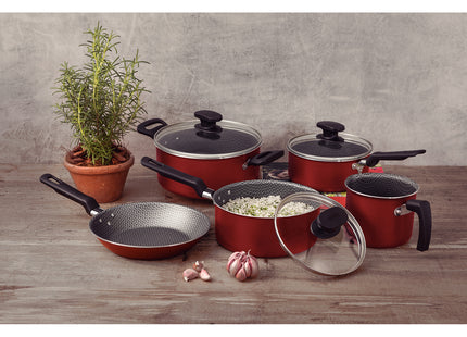 Batería de Cocina Tramontina Loreto en Aluminio con Revestimiento Interno y Externo Antiadherente Starflon Max con Mangos y Asas Rojo 5 Piezas