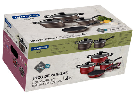 Batería de cocina Tramontina Sicília en aluminio con revestimiento interno y externo en antiadherente Starflon Excellent rojo 4 piezas