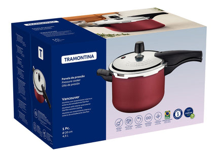 Olla de Presión Tramontina Vancouver en Aluminio con Revestimiento Interno y Externo Antiadherente Starflon Max Rojo 20 cm 4.5 L