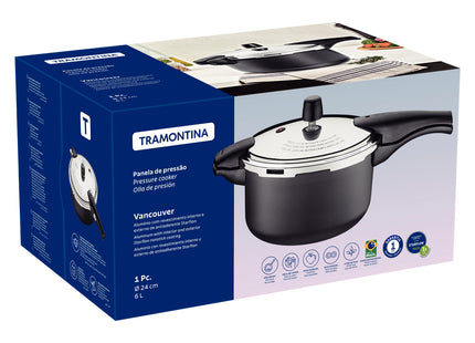 Olla de Presión Tramontina Vancouver en Aluminio con Revestimiento Interno y Externo Antiadherente Starflon Max Grafito 24 cm 6 L