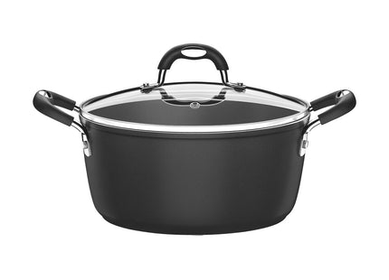 Cacerola Tramontina Mônaco Induction en Aluminio con Revestimiento Interno y Externo Antiadherente Starflon Premium Negro con Tapa Vidrio 24 cm 4.5 L