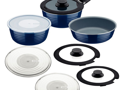 Batería de Cocina Multiuso Tramontina Itria en Aluminio con Revestimiento Cerámico y Mango Removible Azul 10 Piezas