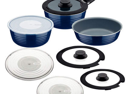 Batería de Cocina Multiuso Tramontina Itria en Aluminio con Revestimiento Cerámico y Mango Removible Azul 10 Piezas
