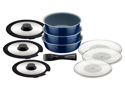 Batería de Cocina Multiuso Tramontina Itria en Aluminio con Revestimiento Cerámico y Mango Removible Azul 10 Piezas