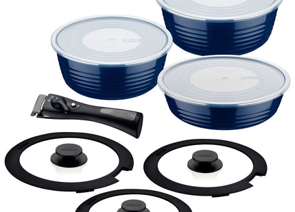 Batería de Cocina Multiuso Tramontina Itria en Aluminio con Revestimiento Cerámico y Mango Removible Azul 10 Piezas