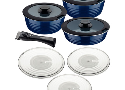 Batería de Cocina Multiuso Tramontina Itria en Aluminio con Revestimiento Cerámico y Mango Removible Azul 10 Piezas