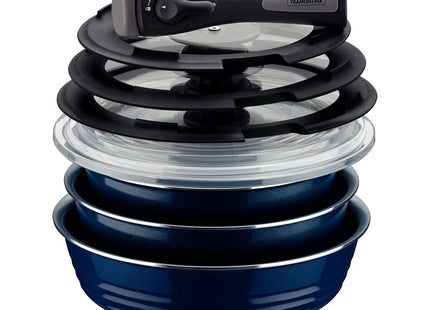 Batería de Cocina Multiuso Tramontina Itria en Aluminio con Revestimiento Cerámico y Mango Removible Azul 10 Piezas