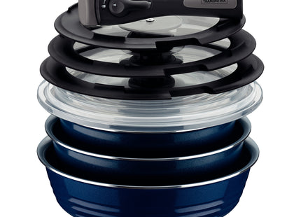 Batería de Cocina Multiuso Tramontina Itria en Aluminio con Revestimiento Cerámico y Mango Removible Azul 10 Piezas
