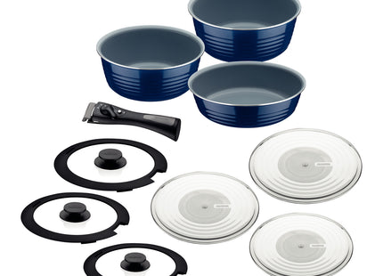 Batería de Cocina Multiuso Tramontina Itria en Aluminio con Revestimiento Cerámico y Mango Removible Azul 10 Piezas