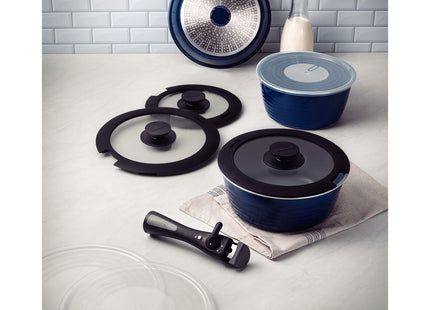 Batería de Cocina Multiuso Tramontina Itria en Aluminio con Revestimiento Cerámico y Mango Removible Azul 10 Piezas