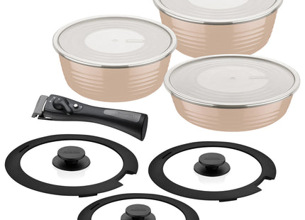 Batería de Cocina Multiuso Tramontina Itria en Aluminio con Revestimiento Cerámico y Mango Desmontable Marfil 10 Piezas