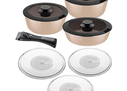 Batería de Cocina Multiuso Tramontina Itria en Aluminio con Revestimiento Cerámico y Mango Desmontable Marfil 10 Piezas