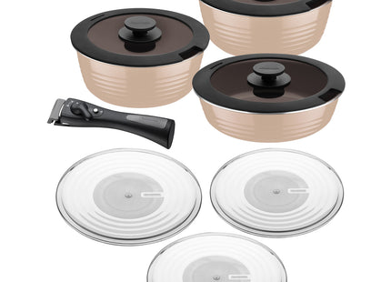 Batería de Cocina Multiuso Tramontina Itria en Aluminio con Revestimiento Cerámico y Mango Desmontable Marfil 10 Piezas