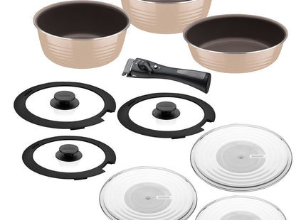 Batería de Cocina Multiuso Tramontina Itria en Aluminio con Revestimiento Cerámico y Mango Desmontable Marfil 10 Piezas