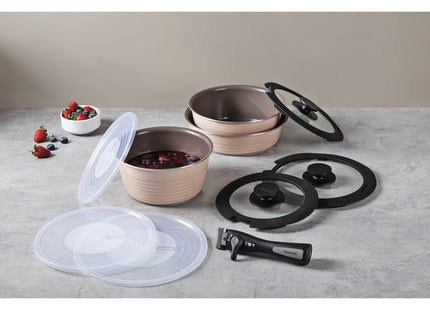 Batería de Cocina Multiuso Tramontina Itria en Aluminio con Revestimiento Cerámico y Mango Desmontable Marfil 10 Piezas