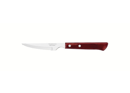 Cuchillo para Asado Tramontina con Lámina de Acero Inoxidable y Mango de Madera Tratada Polywood Rojo 4"