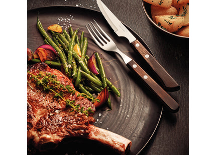 Tenedor de Mesa Tramontina Churrasco con Lámina de Acero Inoxidable y Mango de Madera Tratada Polywood Castaño