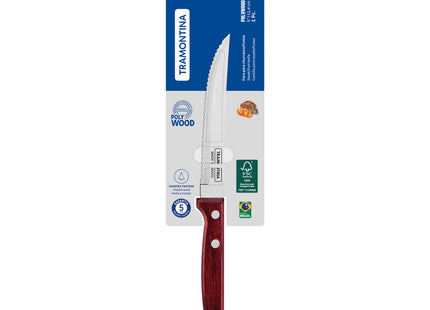 Cuchillo para Asado y Frutas Tramontina Polywood con Lámina de Acero Inoxidable y Mango de Madera Tratada Rojo 5"