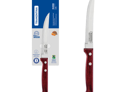 Cuchillo para Asado y Frutas Tramontina Polywood con Lámina de Acero Inoxidable y Mango de Madera Tratada Rojo 5"