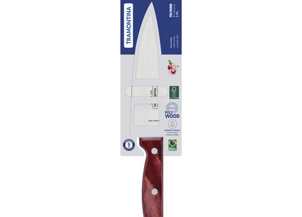 Cuchillo Chef Tramontina Polywood con lámina de acero inoxidable y mango de madera rojo 6"