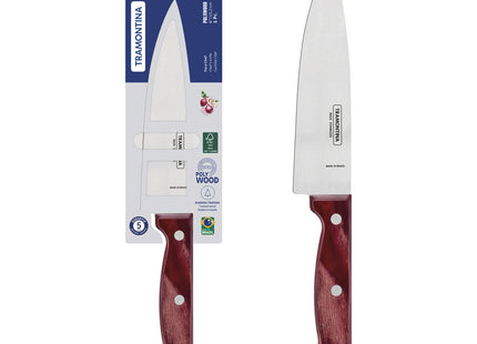 Cuchillo Chef Tramontina Polywood con lámina de acero inoxidable y mango de madera rojo 6"