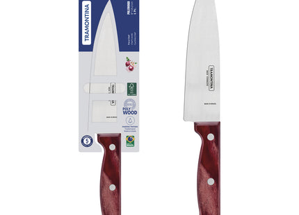 Cuchillo Chef Tramontina Polywood con lámina de acero inoxidable y mango de madera rojo 6"