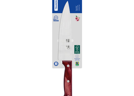 Cuchillo Chef Tramontina Polywood con Lámina de Acero Inoxidable y Mango de Madera Tratada Rojo 7"