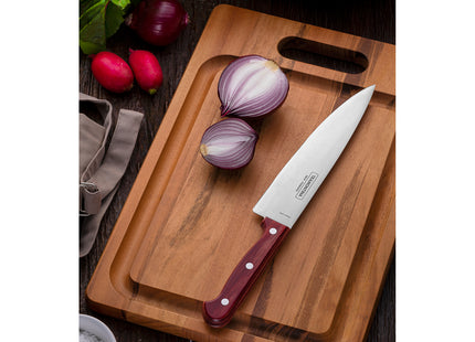 Cuchillo Chef Tramontina Polywood con Lámina de Acero Inoxidable y Mango de Madera Tratada Rojo 7"