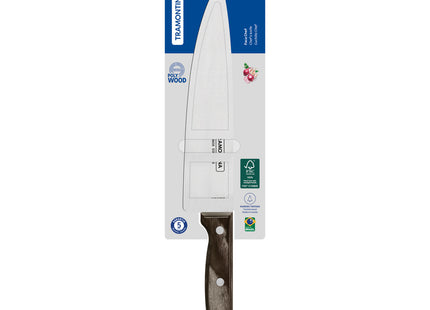 Cuchillo Chef Tramontina Polywood con Lámina de Acero Inoxidable y Mango de Madera Tratada Castaño 8"
