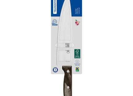 Cuchillo Chef Tramontina Polywood con Lámina de Acero Inoxidable y Mango de Madera Tratada Castaño 8"