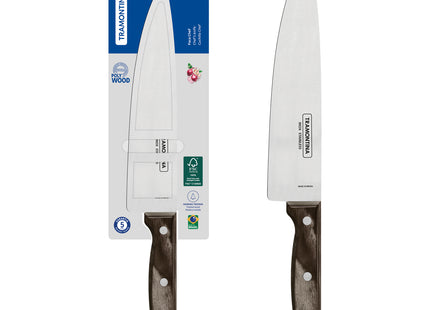 Cuchillo Chef Tramontina Polywood con Lámina de Acero Inoxidable y Mango de Madera Tratada Castaño 8"