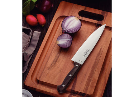 Cuchillo Chef Tramontina Polywood con Lámina de Acero Inoxidable y Mango de Madera Tratada Castaño 8"