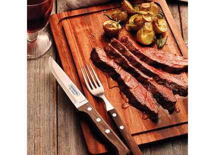 Tenedor Jumbo Tramontina Churrasco con Lámina de Acero Inoxidable y Mango de Madera Tratada Polywood Castaño