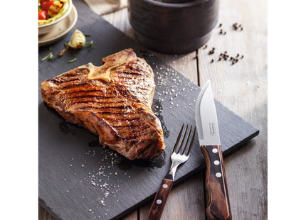 Tenedor Jumbo Tramontina Churrasco con Lámina de Acero Inoxidable y Mango de Madera Tratada Polywood Castaño